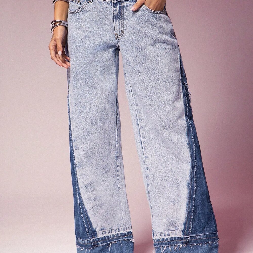 Multicolor Casual Women's Wide Leg Colorblock Jeans - Picture 5 of 5